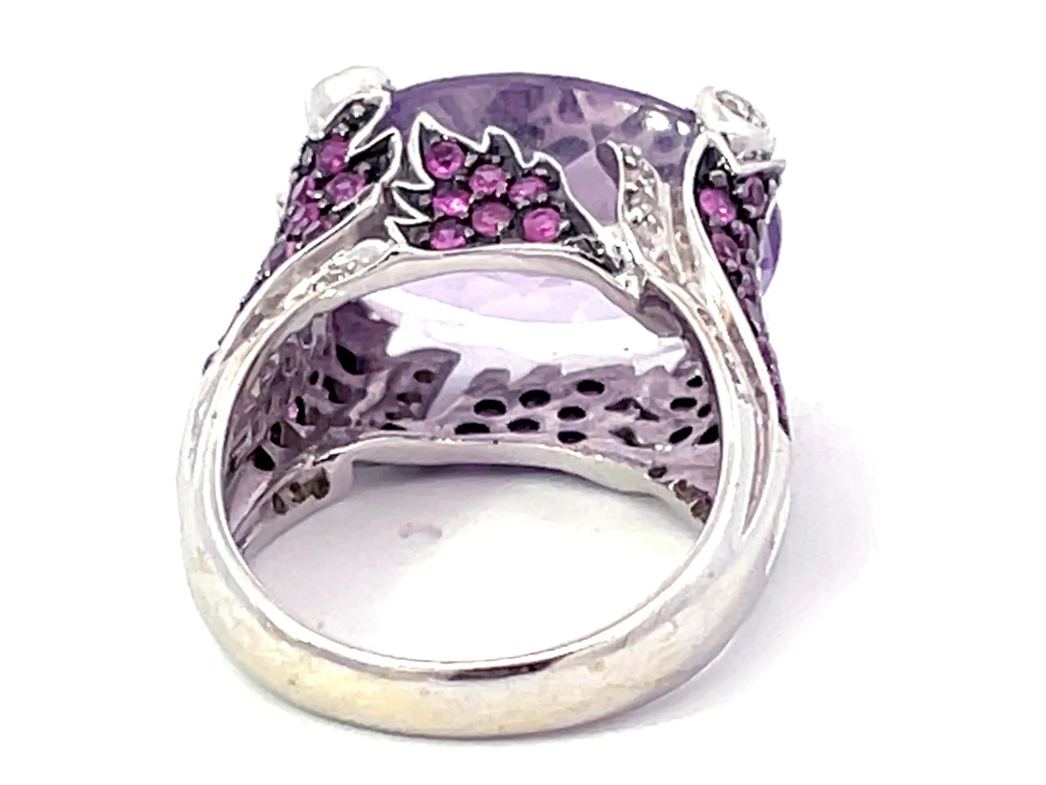 Purplish Pink Kunzite Ruby and Diamond Ring in 18k White Gold