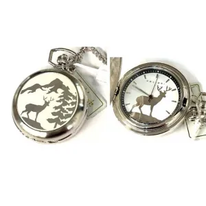 PW-205, Colibri Silver Pocket Watch with Deer Design