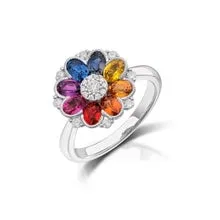 Rainbow Sapphire Flower Ring