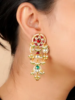 Red Color Gold Plated Jadau Kundan Earrings - ME1097YR