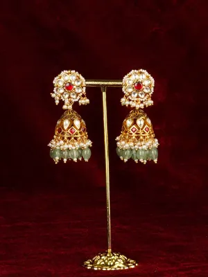 Red Color Gold Plated Jadau Kundan Earrings - ME1389YR