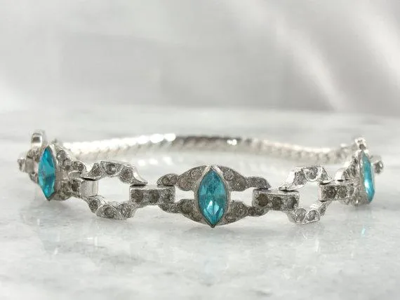 Retro Era Fine Costume Bright Blue Foilback Rhinestones Bracelet