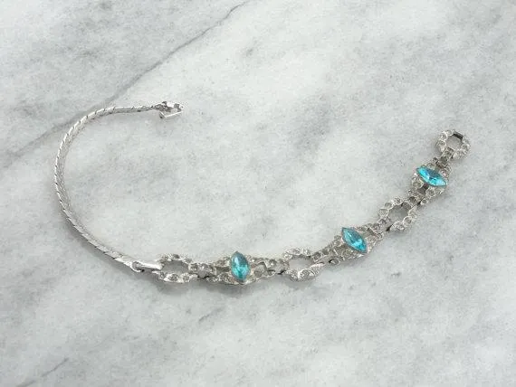 Retro Era Fine Costume Bright Blue Foilback Rhinestones Bracelet