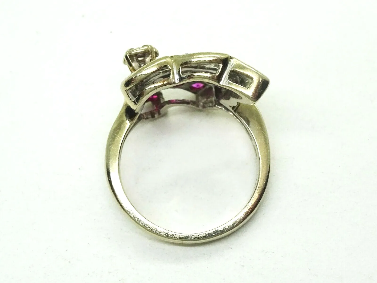 Retro Vintage 0.33ct tw Natural Ruby & Diamond Ring 14k White Gold Size 4.5