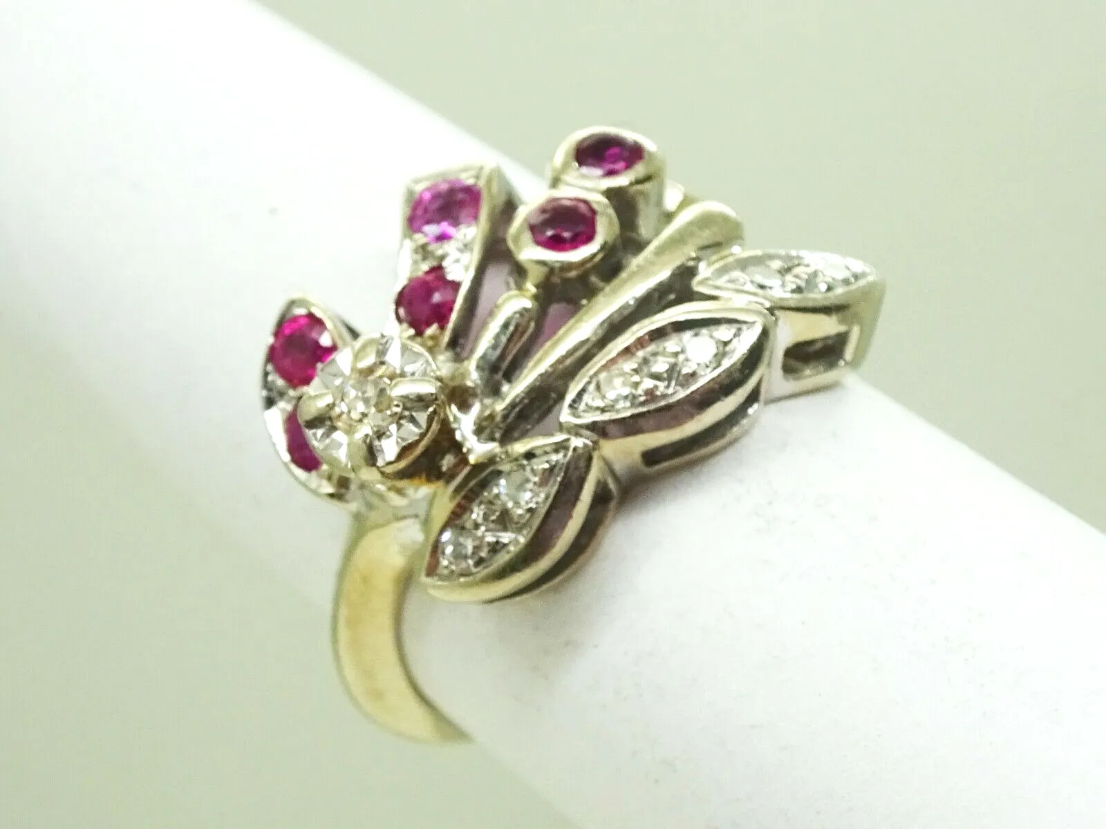Retro Vintage 0.33ct tw Natural Ruby & Diamond Ring 14k White Gold Size 4.5