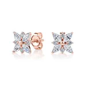 Round Brilliant and Marquise stud earrings with 0.84 carats* of diamond simulants in 10 carat rose gold