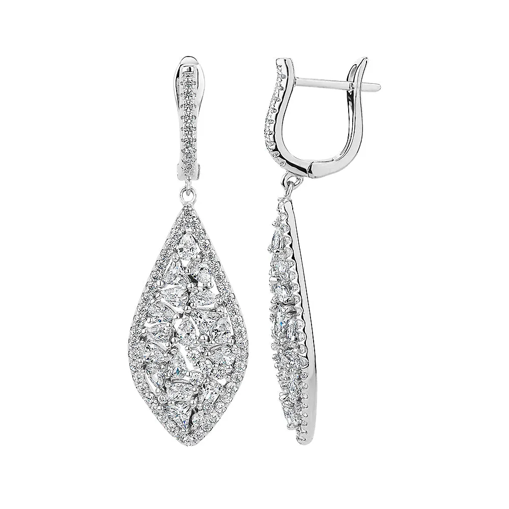 Round Brilliant drop earrings in sterling silver