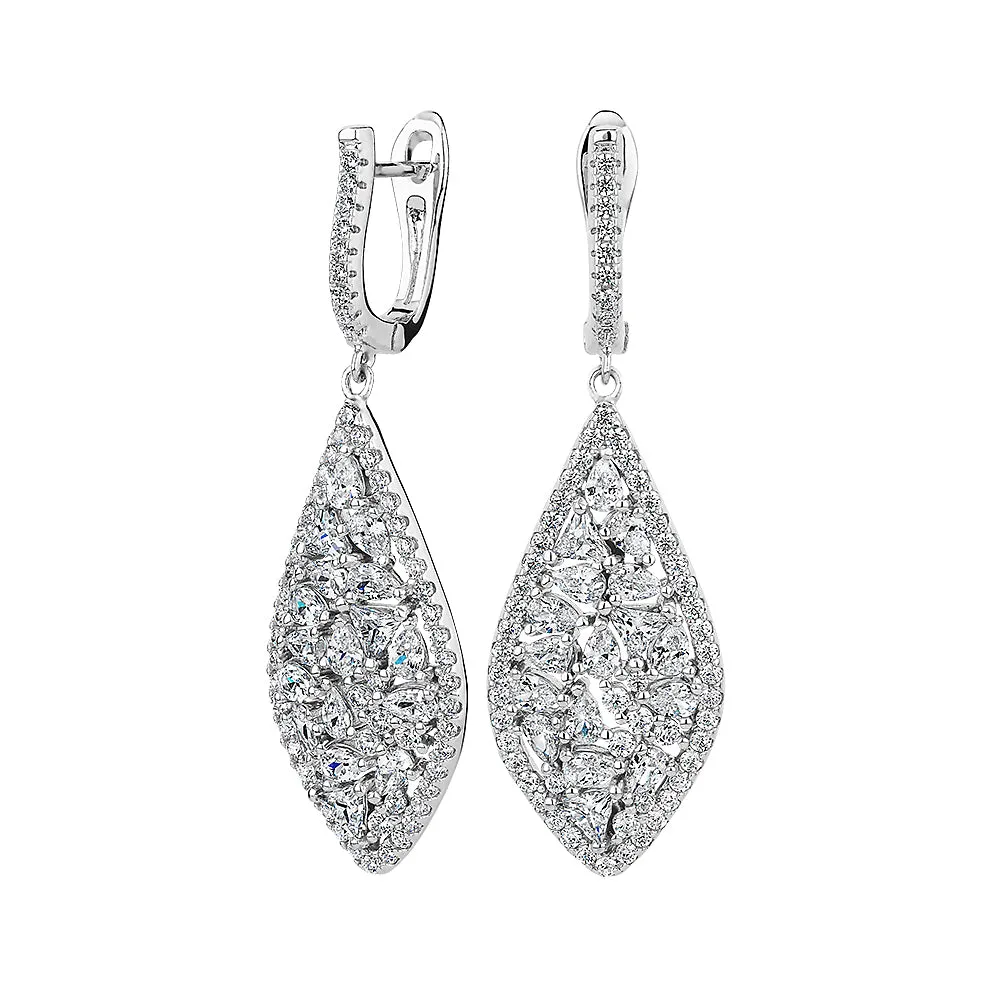 Round Brilliant drop earrings in sterling silver