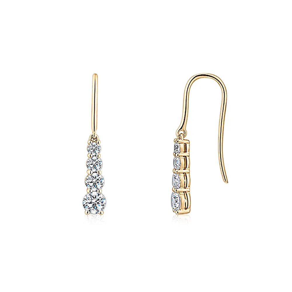 Round Brilliant drop earrings with 1.24 carats* of diamond simulants in 10 carat yellow gold