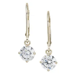 Round Brilliant drop earrings with 2 carats* of diamond simulants in 10 carat yellow gold