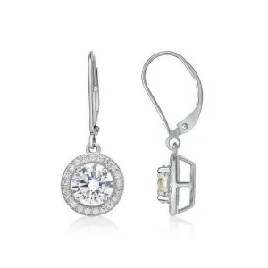 Round Brilliant halo drop earrings with 2.27 carats* of diamond simulants in 10 carat white gold