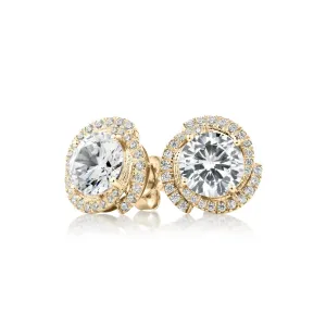 Round Brilliant halo stud earrings with 2.27 carats* of diamond simulants in 10 carat yellow gold