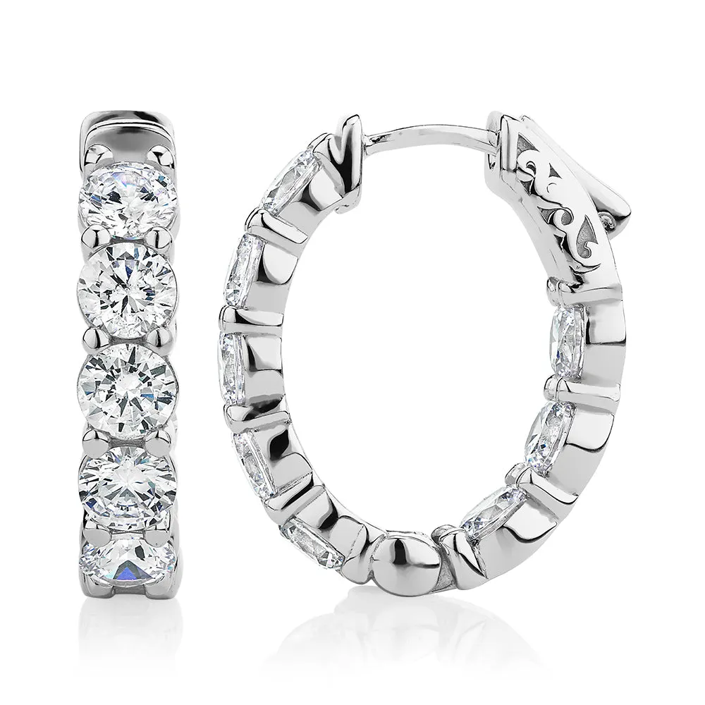Round Brilliant hoop earrings with 5.76 carats* of diamond simulants in sterling silver