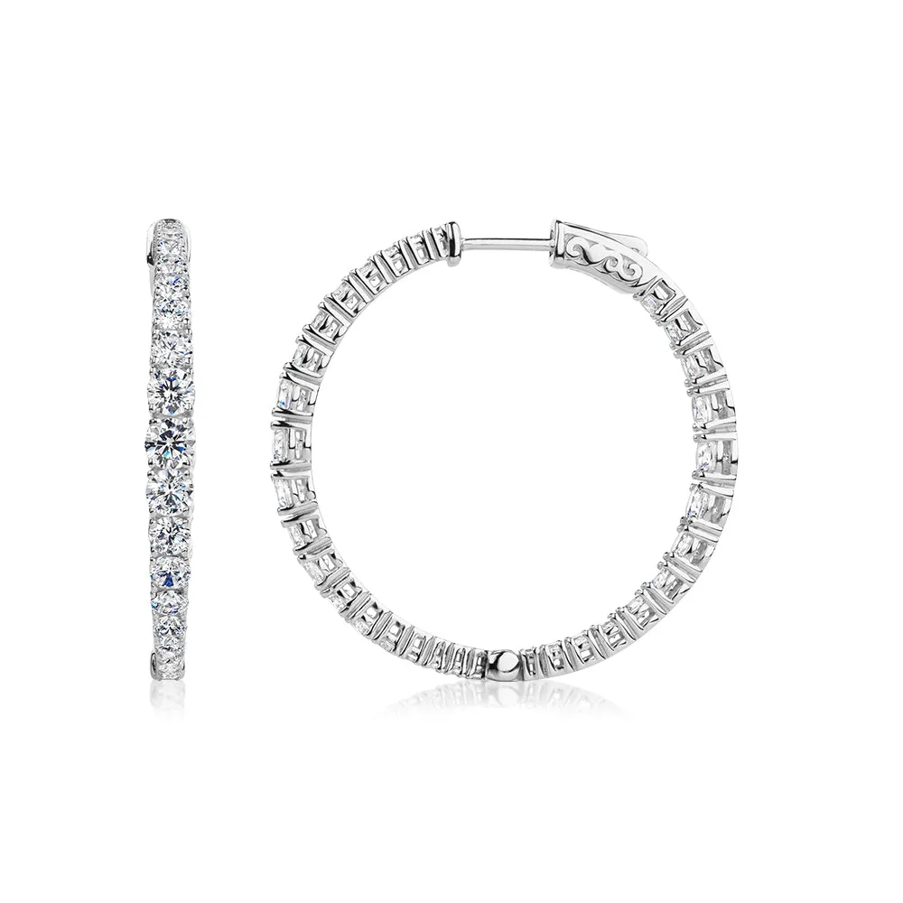 Round Brilliant hoop earrings with 5.93 carats* of diamond simulants in sterling silver