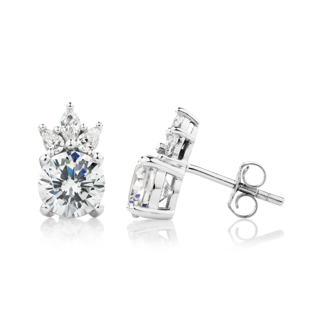 Round Brilliant, Marquise and Pear stud earrings with 2.72 carats* of diamond simulants in 10 carat white gold