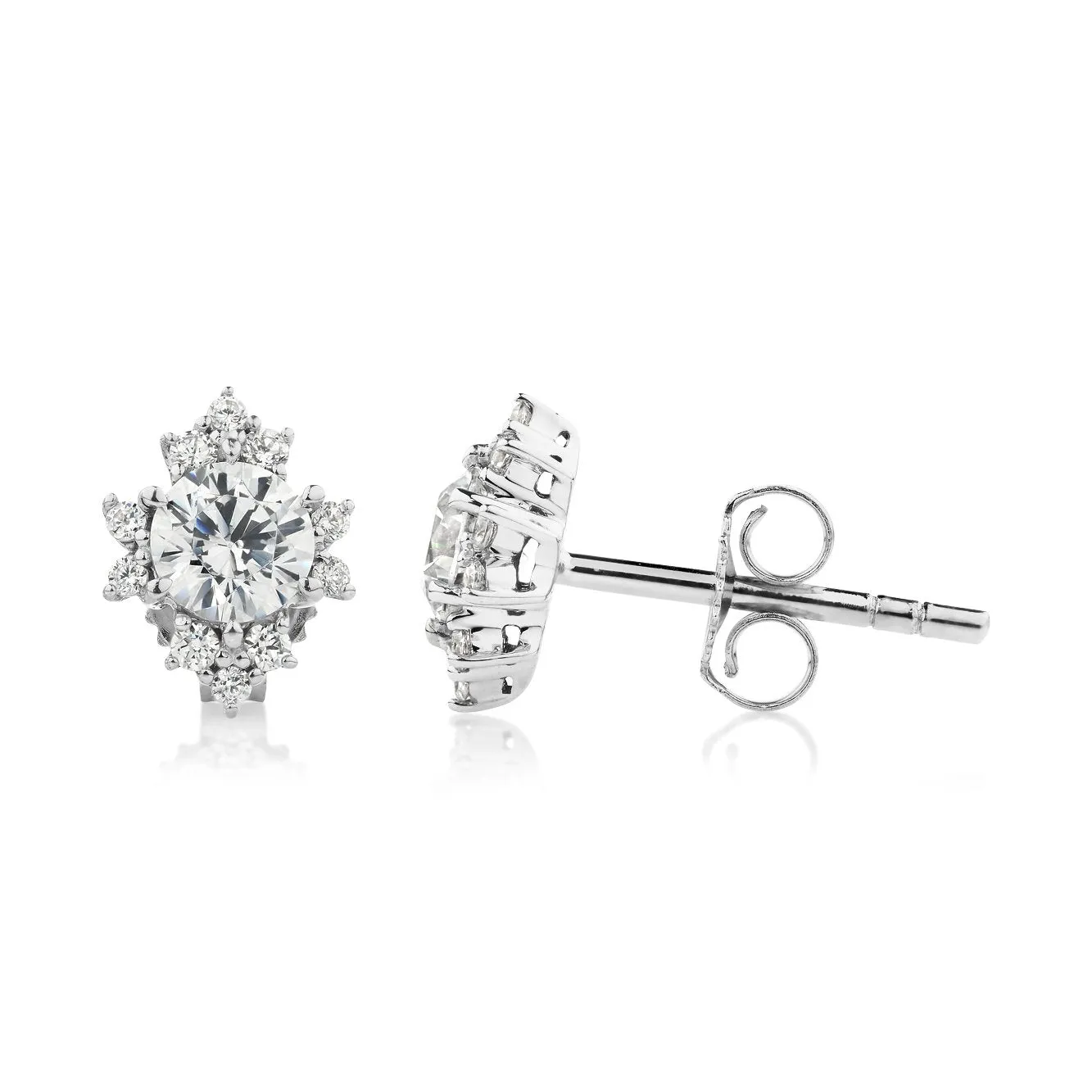 Round Brilliant stud earrings with 0.6 carats* of diamond simulants in 10 carat white gold