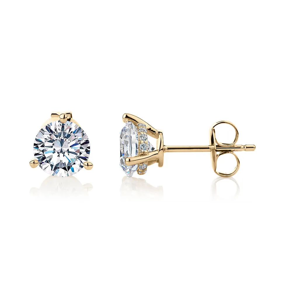 Round Brilliant stud earrings with 2.18 carats* of diamond simulants in 10 carat yellow gold