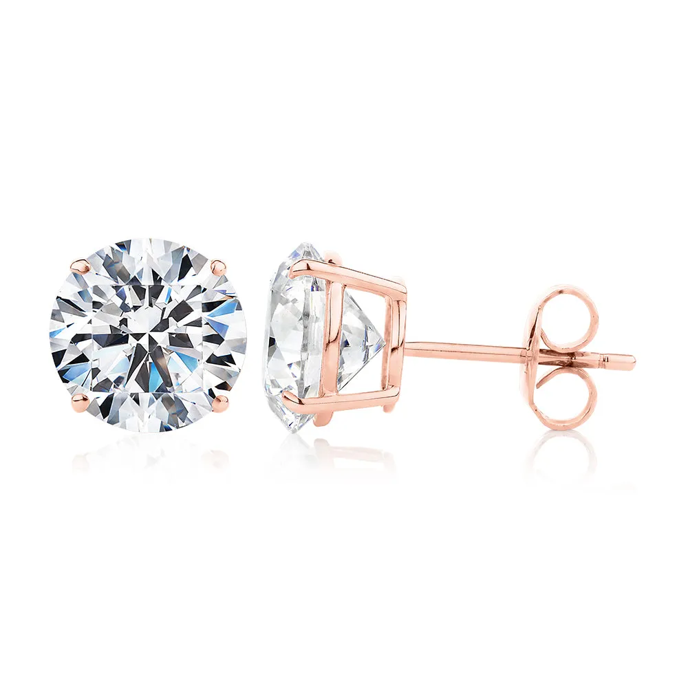 Round Brilliant stud earrings with 6 carats* of diamond simulants in 10 carat rose gold