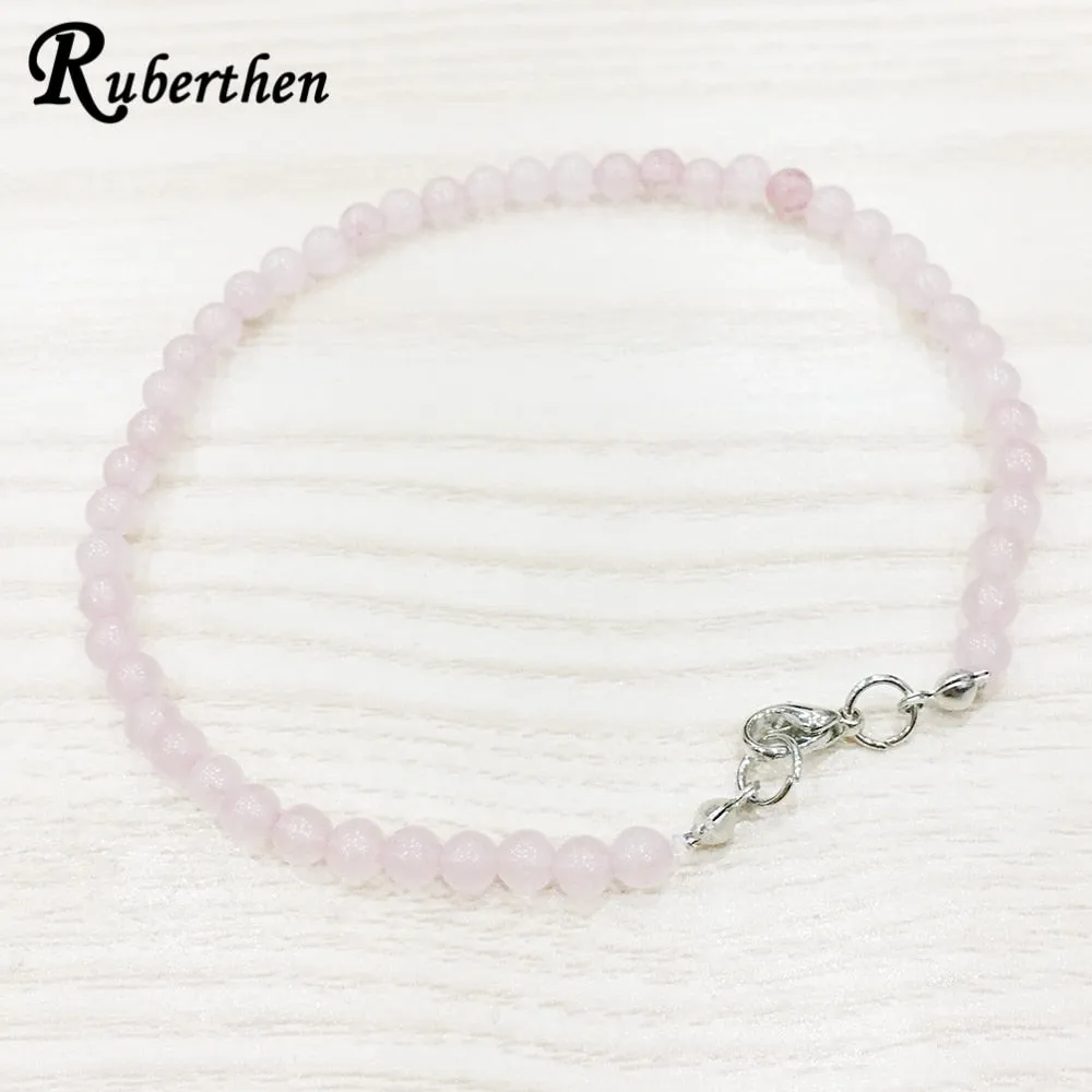 Ruberthen Rose Quart z Anklet 4 mm Trendy Stone Bracelet Mini Gem Stone Energy Jewelry