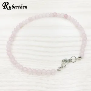 Ruberthen Rose Quart z Anklet 4 mm Trendy Stone Bracelet Mini Gem Stone Energy Jewelry