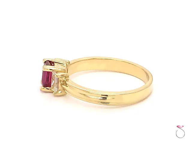 Ruby & Diamond Three Stone Ring in 18K Yellow Gold