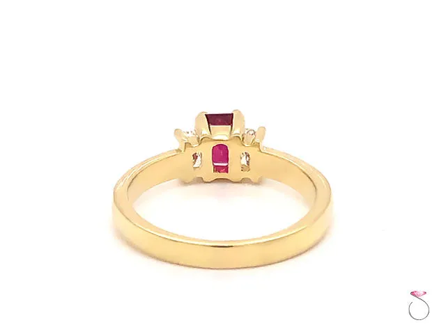 Ruby & Diamond Three Stone Ring in 18K Yellow Gold