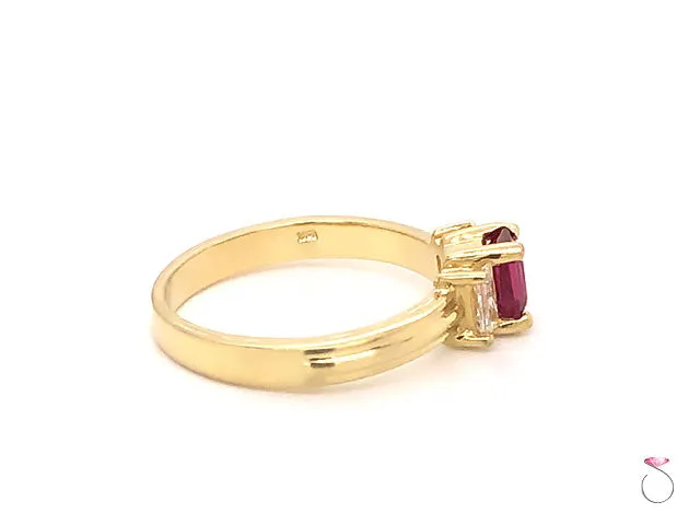 Ruby & Diamond Three Stone Ring in 18K Yellow Gold