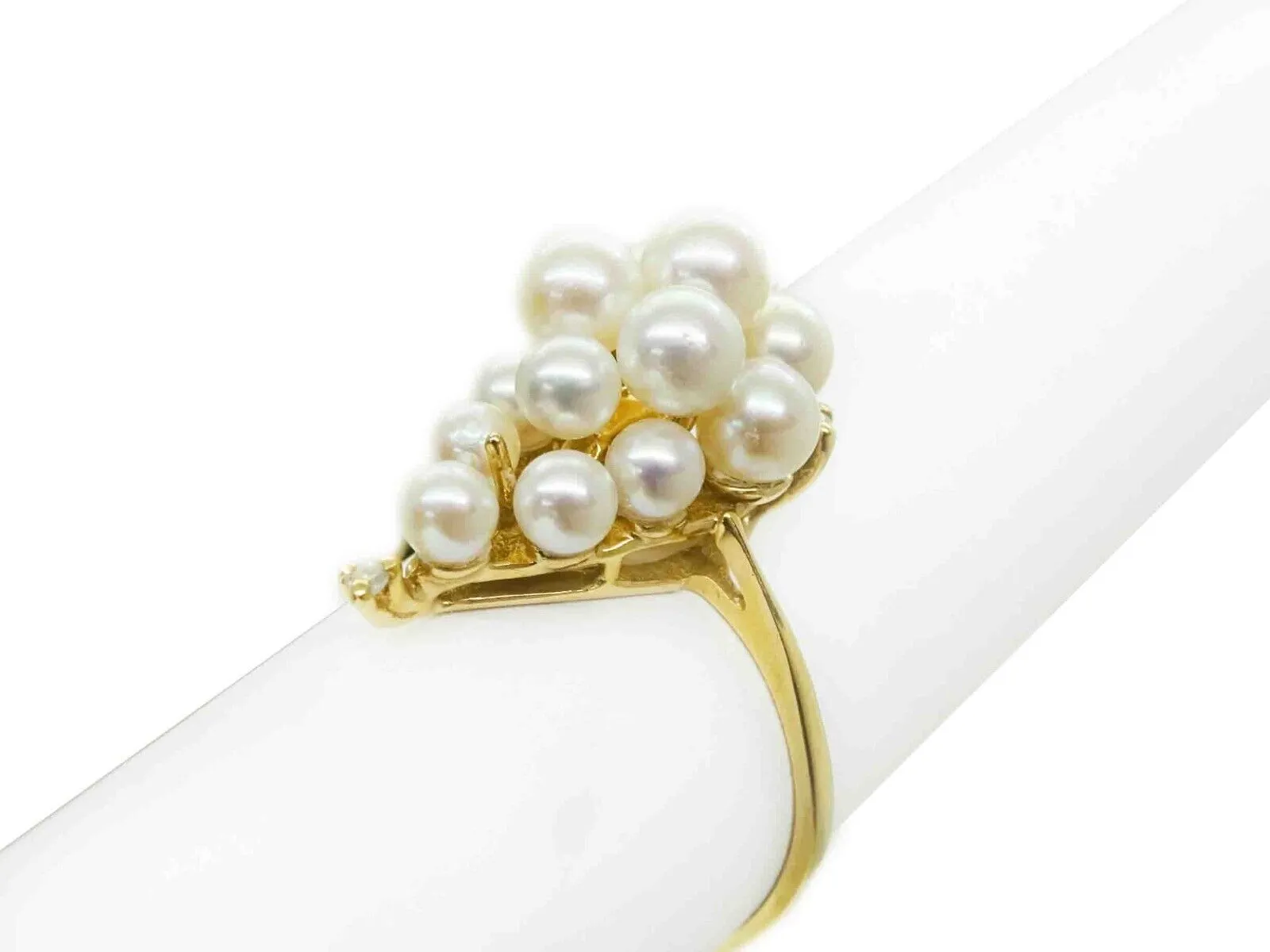 Saltwater Pearl Bubble Cluster & Diamond Accent Band Ring 14k Gold Size 8