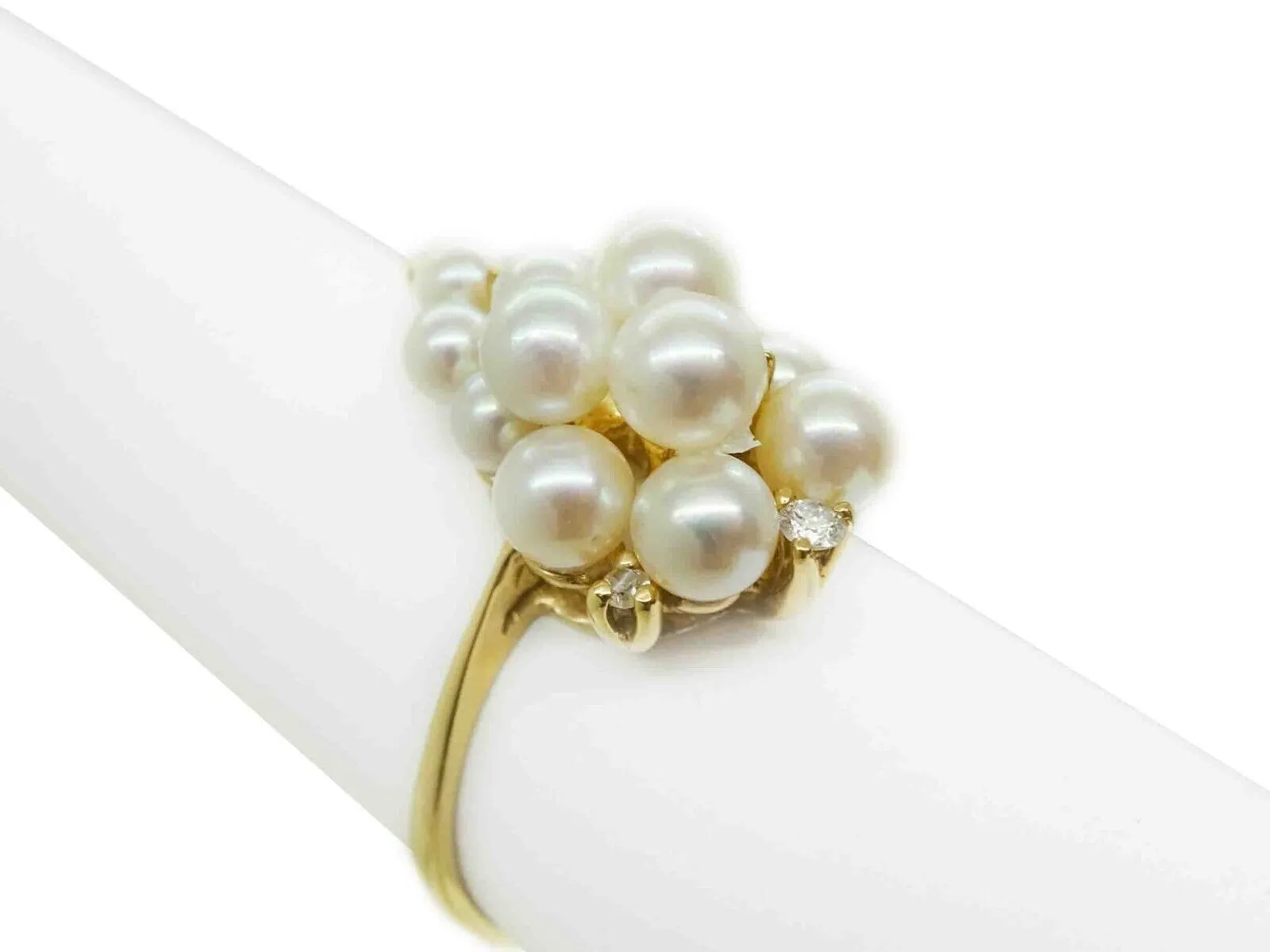 Saltwater Pearl Bubble Cluster & Diamond Accent Band Ring 14k Gold Size 8