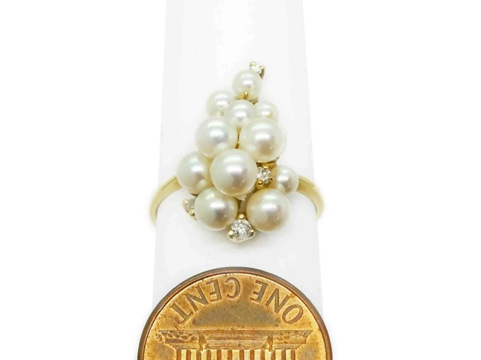 Saltwater Pearl Bubble Cluster & Diamond Accent Band Ring 14k Gold Size 8
