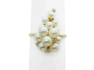 Saltwater Pearl Bubble Cluster & Diamond Accent Band Ring 14k Gold Size 8