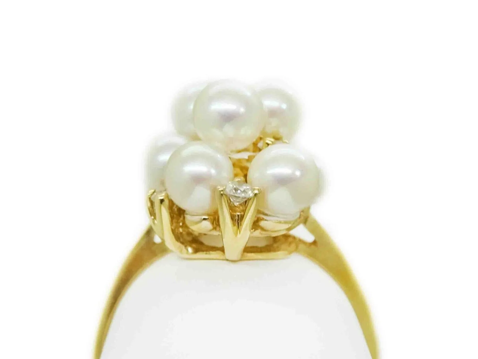 Saltwater Pearl Bubble Cluster & Diamond Accent Band Ring 14k Gold Size 8