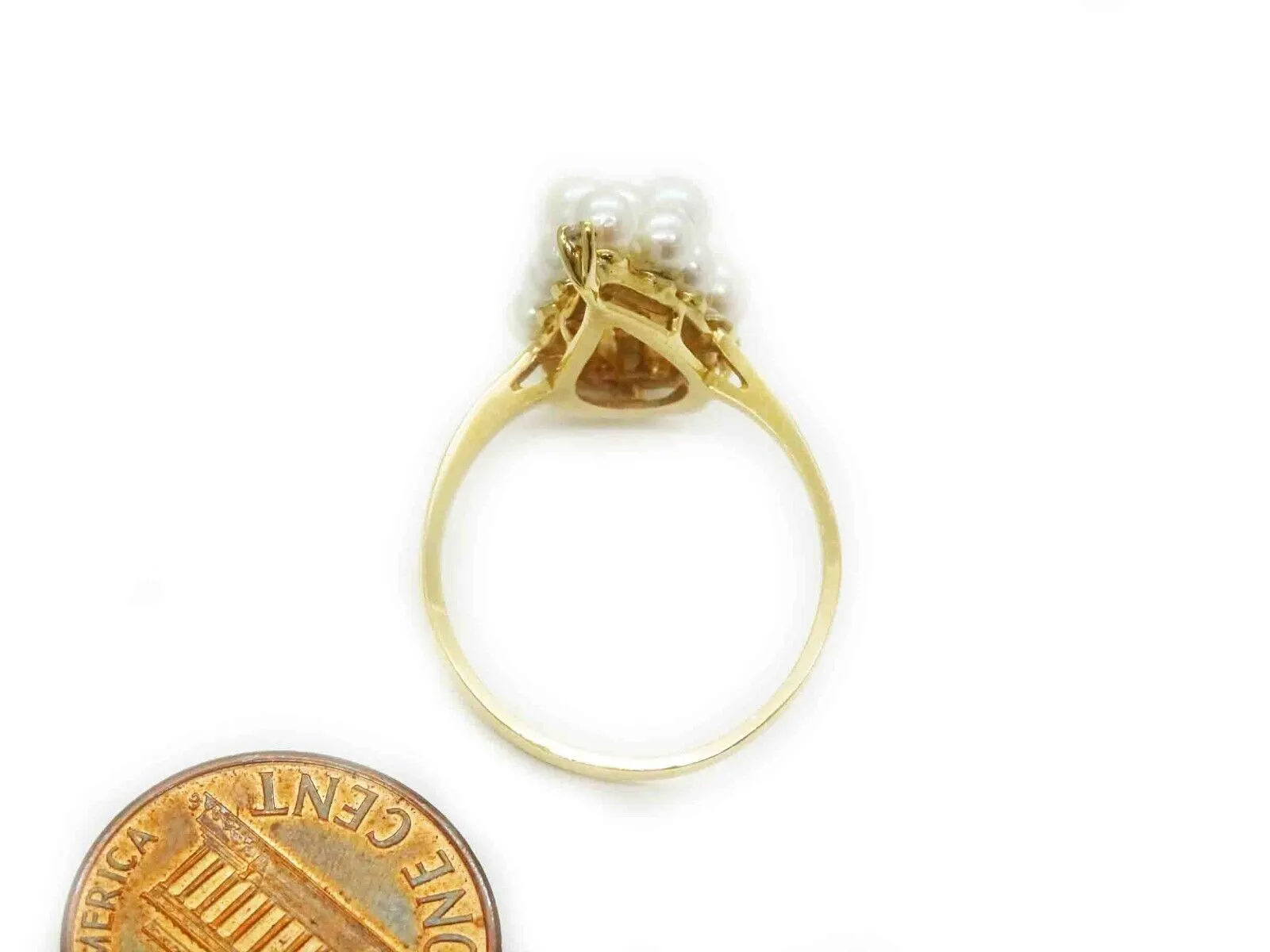 Saltwater Pearl Bubble Cluster & Diamond Accent Band Ring 14k Gold Size 8