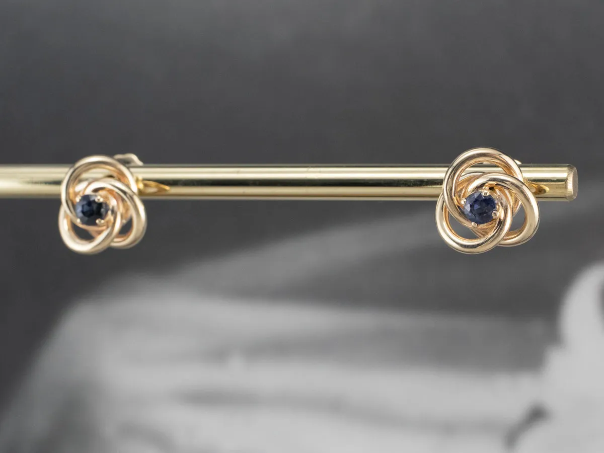 Sapphire Gold Lover's Knot Stud Earrings