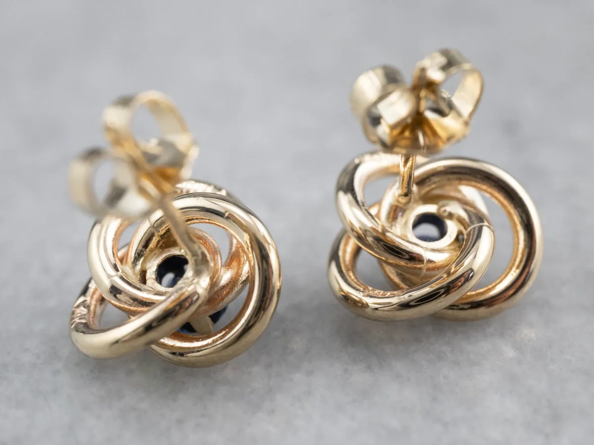 Sapphire Gold Lover's Knot Stud Earrings