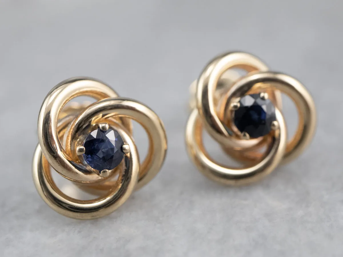 Sapphire Gold Lover's Knot Stud Earrings