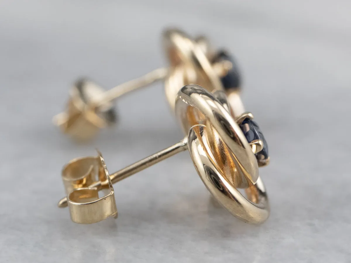Sapphire Gold Lover's Knot Stud Earrings