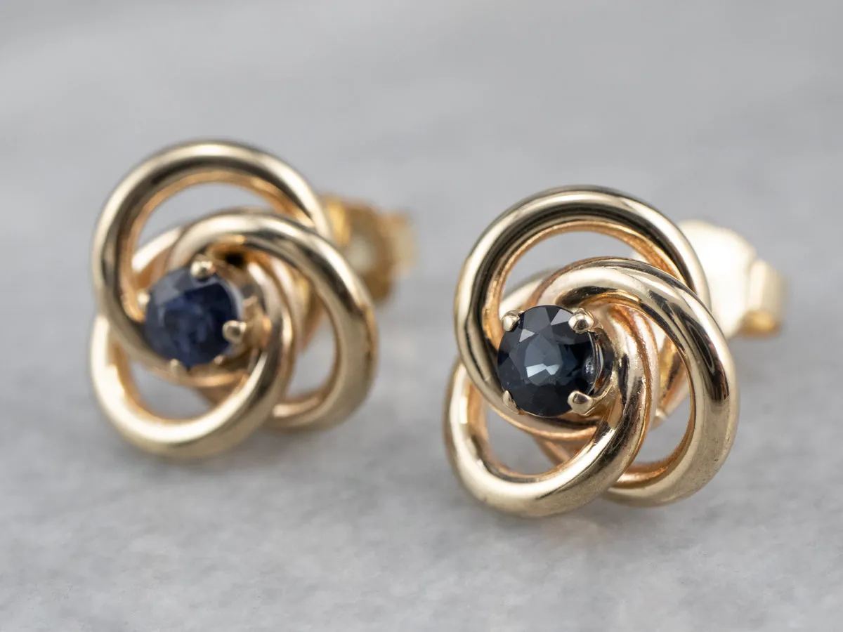 Sapphire Gold Lover's Knot Stud Earrings