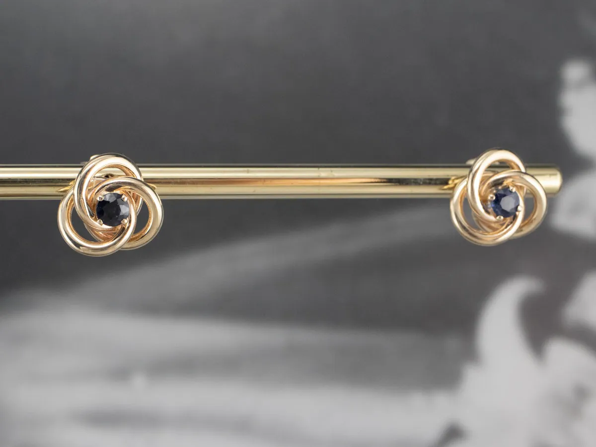 Sapphire Gold Lover's Knot Stud Earrings