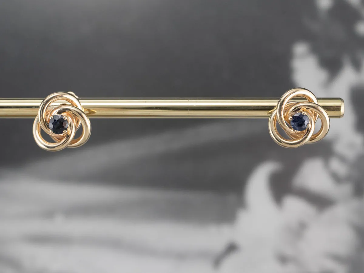 Sapphire Gold Lover's Knot Stud Earrings