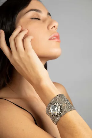 SG Liquid Metal ICB11-N Chrome Finish Bracelet with Zircons and Swarovski Crystal by Sergio Gutierrez