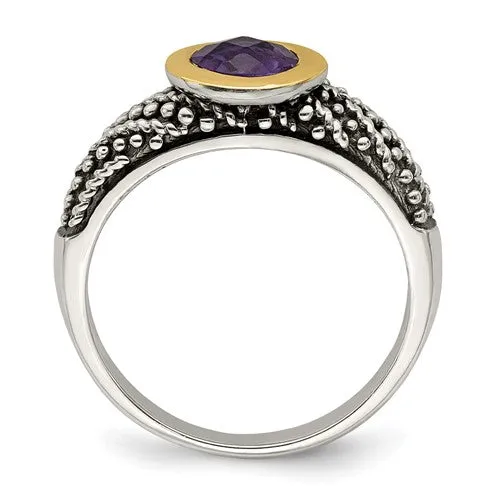 Shey Couture Sterling Silver with 14K Accent Antiqued Round Bezel Amethyst Ring