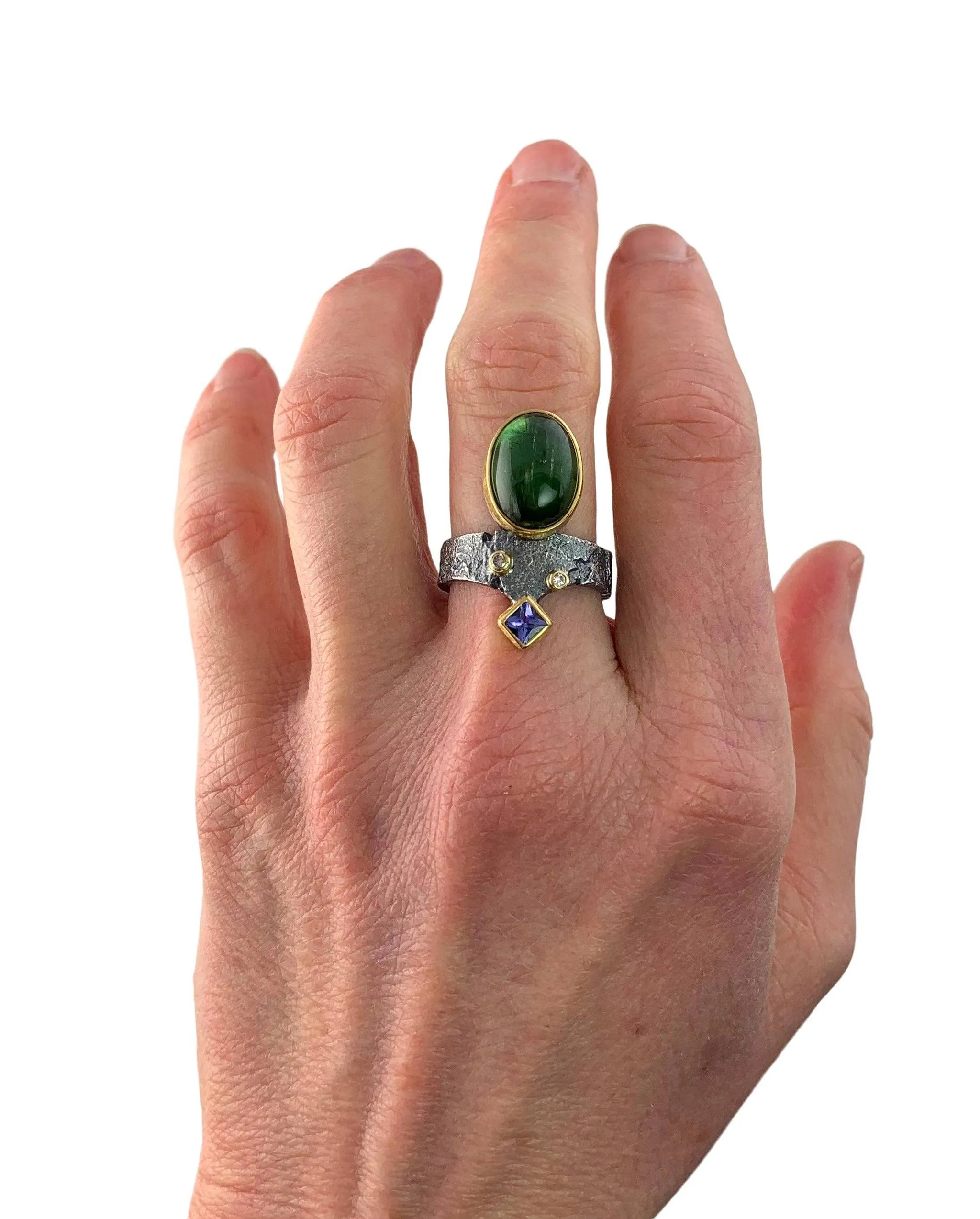 Shield Ring with Green Tourmaline