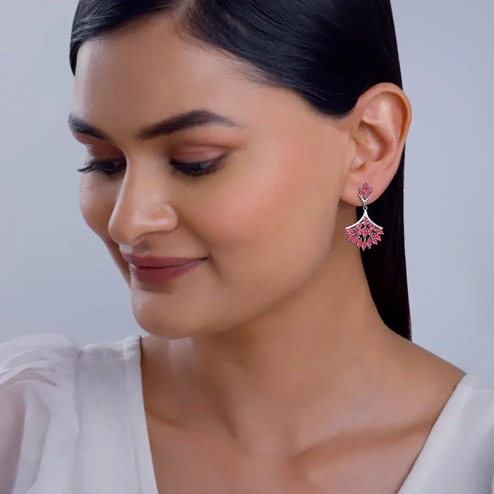 Silver Pink Floret Earrings