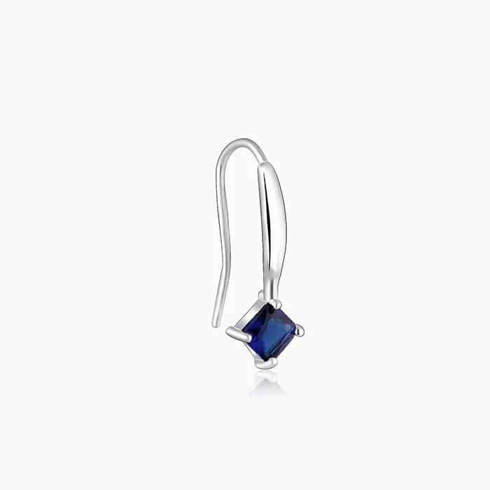 Silver Sapphire Blue Square Earrings