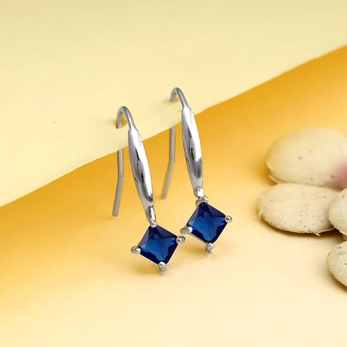 Silver Sapphire Blue Square Earrings
