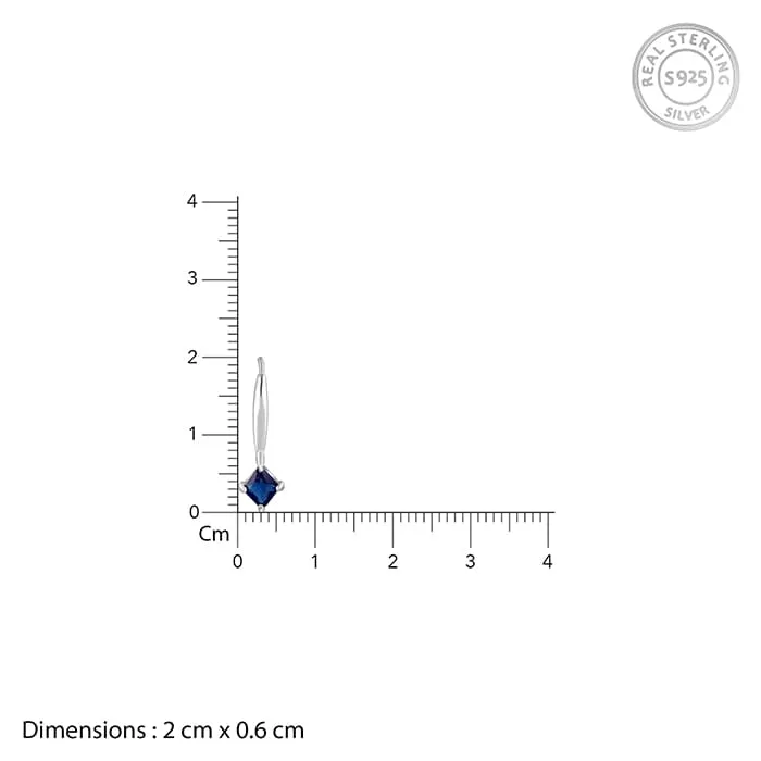 Silver Sapphire Blue Square Earrings