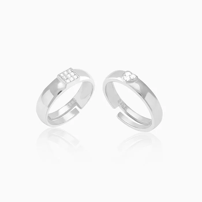 Silver Shining Love Couple Rings