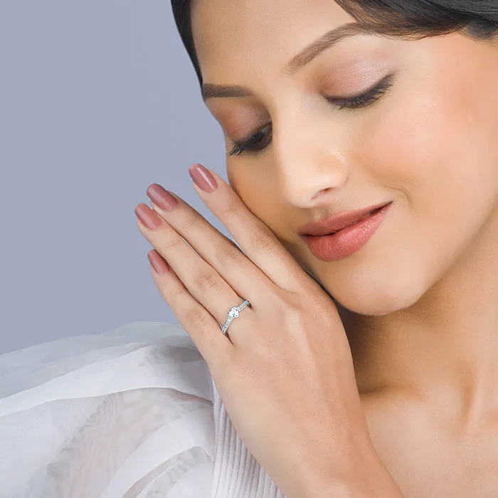 Silver Zircon Heart Set In Shine Ring