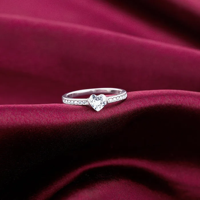 Silver Zircon Heart Set In Shine Ring